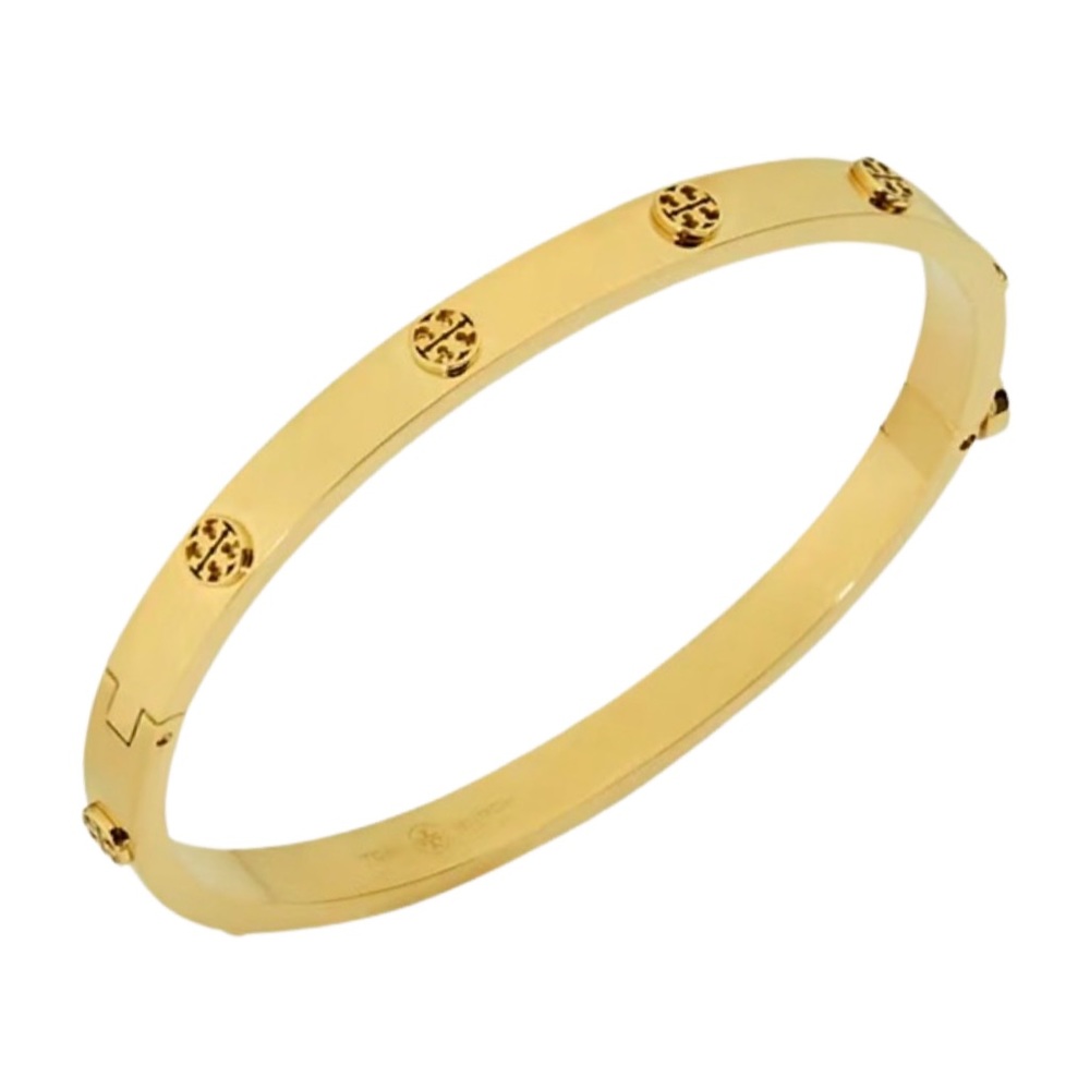 TORY BURCH • Gold 7mm Logo Miller Studded Hinge Bangle Bracelet